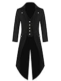 Herren Gothic Frack Steampunk Jacke Mittelalter Gehrock Mantel Viktorianischen Karneval Kostüm Cosplay Fashing Smoking, Schwarz, 3XL