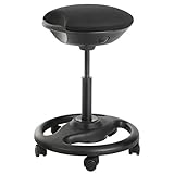 SONGMICS Bürohocker, ergonomischer Arbeitshocker, Rollhocker, Drehstuhl auf Rollen, extra großer Sitz, 10° Neigung, höhenverstellbar, Arbeitszimmer, Büro, Dickes Polster, schwarz OSC06BK