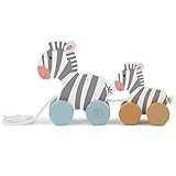 Bieco Nachziehzebras Holz | Nachziehspielzeug ab 1 Jahr | Süßes Nachziehtier aus Holz | Baby Spielzeug Holz Zebras zum Nachziehen | Ziehtiere Holz ab 1 Jahr | Holzspielzeug Nachzieh-Zebra Familie