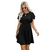 DIDK Damen A Linie Kleid Elegant Abendkleider Schmetterlingsärmel Freizeitkleid Kielang Swing Stretchy Kleider Schwarz M