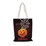 ZHOUHONG Jutebeutel Halloween Kürbis Spinne Tote Bag Wiederverwendbar Stoffbeutel mit Reißverschluss Stofftasche Hohe Kapazität Stofftaschen Dauerhaft Jute Tasche Stoffbeutel Bedruckt 30x35cm