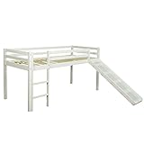 Homestyle4u 1434, Hochbett mit Rutsche Leiter Weiß, Kinderbett 90x200 Spielbett für Kinder 90 x 200 Massivholz Kiefer