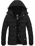 Wantdo Damen Winterjacke Kurz Warm Mantel Dicke Steppjacke Winddicht Winter Puffer Jacke mit Abnehmbare Kapuze Polstermantel Schwarz L