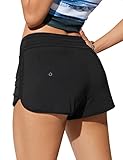 CRZ YOGA Damen Badeshorts Schnell Trocknend Schwimmshorts Sommer Boardshorts mit Seitlichem Split Schwarz 42