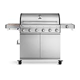 6-Brenner Gasgrill Fat FRED, inkl. zwei 900°C Infrarot Keramikbrennern und Seitenbrenner, 24kW Edelstahl Grillwagen mit klappbaren Seitentischen, Gusseisen-Grillrost, Piezozündung inkl. Abdeckhaube