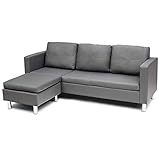 COSTWAY 3 Sitzer Sofa mit Ottomane, Ecksofa Kunstleder, Couchgarnitur, Schlafsofa, Sofagarnitur perfekt für Zuhause und Büro, grau, 188x60x60 cm