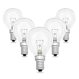 Backofenlampe 40W 300 Grad Hitzebeständig E14 G45 Glühbirne 230V Dimmbar, 400LM Warmweiß 2700K, 45MM Globe Klar Glühbirne E14 für Ofen, Lava Lampe, Leuchter, Wandlampe, 5 Stück