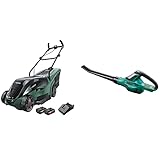 Bosch Akku Rasenmäher UniversalRotak 36-560 (36 Volt, 2X Akku 2,0 Ah, Schnittbreite: 36 cm, Rasenflächen bis 560 m ², im Karton) & Bosch ALB 36 LI Akku-Laubbläser (ohne Akku und Ladegerät)