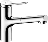 hansgrohe Küchenarmatur Zesis M33, Wasserhahn Küche mit Auslauf Höhe 150 mm, 150° drehbar, ausziehbar, 2 Strahlarten, Chrom