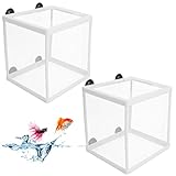 2 Stück Aquarium Ablaichkasten Fisch Isolation Zuchttank, Ultrafeines Aufzuchtbecken Aquarium Netz Breeding Box mit Saugnapf, Aquarium Fische Brutkasten Laichkasten für Baby Fisch Guppy, 16 x 16 cm