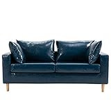 ODLA Kleine Leder -massivholzsofa, Einfacher Hoher Rückenpolstere Sessel ， Für Wohnzimmer Schlafzimmer Bar 221109(Color:Blau)