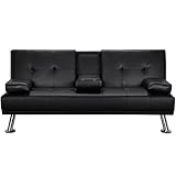 Yaheetech Schlafsofa Couch mit Bettfunktion Bettsofa Klappsofa Gästebett, Rückenlehne neigbar 105°/140°/180°, 167 x 81.5 x 75 cm, 350 KG belastbar, Schwarz