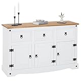 Sideboard Campo im Mexiko Stil Kommode Kiefer massiv weiß mit 3 Schubladen und 3 Türen Buffetschrank Geschirrschrank