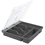 Besteckkasten mit Deckel, Besteck-Organizer Sturzfest Herausnehmbarer, Multifunktionale Tragbare plastik Besteckbox Aufbewahrungsbox Klassifizierte Lagerung für Camping /Garden (Schwarz)