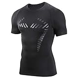 AMZSPORT Herren Kompressionsshirt Kurzarm Funktionsshirt Atmungsaktives Sportshirt Laufshirt，Schwarz L