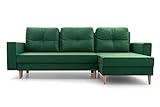 Ecksofa mit Schlaffunktion und Bettkasten Ottomane Links als auch rechts montierbar Couch für Wohnzimmer, Schlafsofa Sofagarnitur Sofa Eckcouch L-Form 232x137x84 cm Carl Dunkelgrün grün Flaschengrün