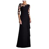 Abendkleid Damen Elegantes Floraler Spitze Patchwork Cocktailkleid Rundhals Mittleren Ärmeln Ballkleid Bodenlanges langes Maxikleid Partykleid mit Rüschensaum Einfarbig Brautkleid Hochzeitskleid