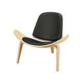 WALNUT Style-Schalenstuhl Ash Sperrholz Schwarz Oberfläche Leder Sitz Wohnzimmer-Möbel Moderne Lounge Shell Chai (Color : A)