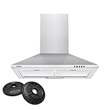 CIARRA CBCS6201 Ef­fi­zi­enz A Dunstabzugshaube 60cm 370m³/h Silber Edelstahl Pyramide Wandmontage Wandhaube mit CBCF002X2 Aktivkohlefilter Umluft Abluft 3 Leistungsstufen Abzugshaube