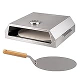 bremermann Pizzabox inkl. Thermometer für Grills inkl. Schaufel und Pizzastein in 34x28 cm, Pizza-Aufsatz