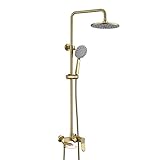 Boyuan Duschsystem, Duschset mit Armatur 22 cm Runde Regendusche 3 Strahlarten Handbrause Regendusche mit Wandhalterung 90-120 cm Höhenverstellbar Duschstange Messing Duschgarnitur