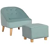 HOMCOM Kindersessel Kindersofa mit Fußhocker Kindercouch ab 3 Jahren Kindermöbel Kinderzimmer Samtoptik Eukalyptusholz Grün 51 x 51 x 50 cm