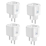 WLAN Smart Steckdose 16A, 3680W Intelligente Steckdose mit Fernbedienung & Sprachsteuerung, Smart Alexa Steckdose misst den Stromverbrauch, 2.4G WiFi Steckdose Kompatibel mit Alexa&Google Home 4 Pack