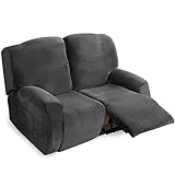 Stretch Relaxsofa Bezüge Samt Liegestuhlbezug 1/2/3 Sitzer Relaxsofa Schonbezüge mit Seitentasche, Möbelschutz für Wohnzimmer (Dunkelgrau, 2-Sitzer)