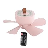 Janzoom Ventilator de techo für acampar, Ventilator de techo pequeño de 5 aspas mit Fernbedienung USB für Ficin Rosa