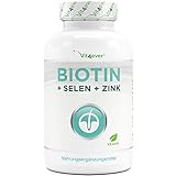 Biotin hochdosiert 10.000 mcg + Selen + Zink - 365 Tabletten für Haut, Haare & Nägel - Premium: Mit bioaktives Biotin & Zinkbisglycinat von Albion® - Vegan - Laborgeprüft