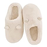 Feionusin Damen Herren Hausschuhe Flauschige Winter Plüsch Warm Schuhe Memory Schaum Faux Pelz Kuschelig Rutschfeste Drinnen und Draußen Creme 39/40 Schmal