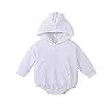 GADXE Schlafanzug Overall Neugeborenes Baby Soild Long Sleeves Hooded Sweatershirt Strampler Overall mit Tasche Baby Sommer Strampler Junge (White, 3-6 Months)