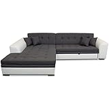 Furnetti Ecksofa Montana 295 x 195 cm, 3 Sitzer mit Schlaffunktion, Bettsofa, Couchgarnitur, Sofa aus Samt, Füllung mit Federn, grau/weiß, Links,