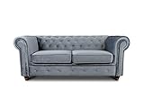 Sofa Chesterfield Asti 2-Sitzer, Couchgarnitur 2-er, Sofagarnitur, Couch mit Holzfüße, Polstersofa - Glamour Design, Velours (Grau (Velvet 10))