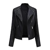 YYNUDA Lederjacke Damen Kurz Bikerjacke Reverskragen Motoradjacke Leder Jacke Übergangsjacke für Herbst Winter（Schwarz XXL）