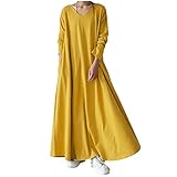 Oversize Kleider Damen Übergroßes einfarbiges Blusenkleid Swingkleid in A-Linie Lockeres langes Maxikleid V-Ausschnitt Langarm Frühlingskleid Freizeitkleid Urlaub Strandkleid S-5XL