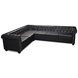 Tidyard Chesterfield Sofa 6-Sitzer Lounge Ledersofa Couch Sofagarnitur Vintage Couch Bürosofa Polstermöbel Stilsofa Couchgarnitur Polstersofa Kunstleder Schwarz