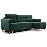 Ecksofa Schlafsofa Sofa Metro Couch DL-Klapp-System Schlaffunktion Bettkasten Kissen Bettzeugbehälter - Wohnzimmer Gästezimmer Stillvolles Kompaktes Funktionales Modern Design (Vena 4 R)