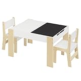 Lestarain Kindertisch mit 2 Stühlen, Kindertisch mit Stauraum, Maltisch für Kinder, Kindersitzgruppe Kindermöbel Set, 4 Staumfach, Sitzgarnitur aus Holz