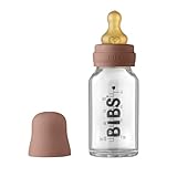 BIBS Baby Glass Bottle, Vermindert Koliken, Runder Sauger aus Naturkautschuklatex, Unterstützt das Stillen. Hergestellt in Dänemark, 110 ml, Woodchuck