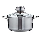 Level One Topf Edelstahl 12 cm Kochtopf Induktion 0,8 Liter, Mini Fleischtopf & Bratentopf mit Glasdeckel für den Backofen, rostfreier Edelstahl, für alle Herdarten geeignet