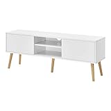 [en.casa] Fernsehtisch Eskilstuna 120 x 29,5 x 46,5 cm TV Lowboard 20 kg mit Schranktüren und Ablagefächern Spanplatte Massivholz Weiß