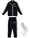 BAODANBA Palm-Angel Anzug Herren, Damen Sweatshirts Trainingsanzüge Jacke Brief Set Activewear-Jogginghose Kapuzenpullover für Unisex, Mit Socken (Black, S)