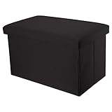 INTIRILIFE Faltbare Sitzbank 49x30x30 cm in Diamant SCHWARZ - Sitzwürfel mit Stauraum und Deckel aus Stoff in Leinen Optik - Sitzcube Fußablage Aufbewahrungsbox Truhe Sitzhocker