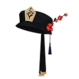 NUWIND Hu Tao Hut Cosplay 3D Blume Quaste Bowknot Schwarz Zylinder Hut Frauen Mädchen Geschenk Halloween Party Spiel Cosplay Kostüm Requisiten Zubehör