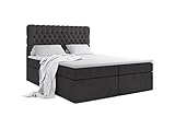 ALTDECOR Boxspringbett mit H3-Matratze (20 cm hoch) mit Bonellfederung + PUR, Topper (5 cm hoch), Polsterbett mit Kopfteil und Bettkasten Riviera 97 Dunkelgrau 180x200