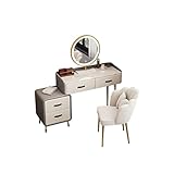 MVTEX Schminktisch-Set, Luxus-Make-up-Bank mit 3-farbigem LED-HD-Spiegel, bequemem Hocker, Schubladenschrank, modernem, schlichtem Stil, als Geschenk for Mädchen (Size : 80cm)