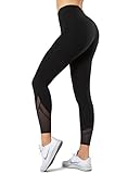 Yvette Sport Leggings Damen high Wasit mit Mesh, 72F Faser Blickdicht Sporthose Yogahose, Schwarz, M