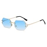 kachawoo Octagon Randlose Sonnenbrille für Männer Frauen Polygon Rahmenlose Sonnenbrille Uv400 Gold Metallbeine Brille Unisex für Partyurlaub (gold with blue)