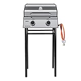 Grillfürst Camping Gasgrill G201E 50 mbar - 2-Brenner Edelstahl Balkon Gasgrill mit Sichtscheibe, Kleiner Outdoor Tisch-Gasgrill, doppelwandiger Gas Griller mit Druckregler, inkl. Untergestell